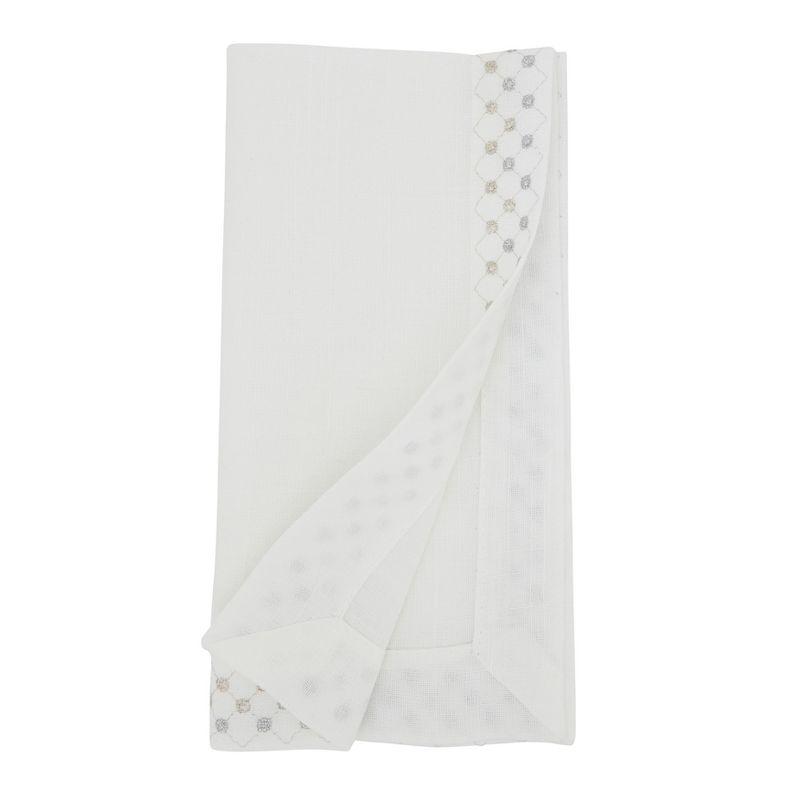 Saro Lifestyle Radiant Grid Metallic Lattice Napkin (Set of 4), 20", White