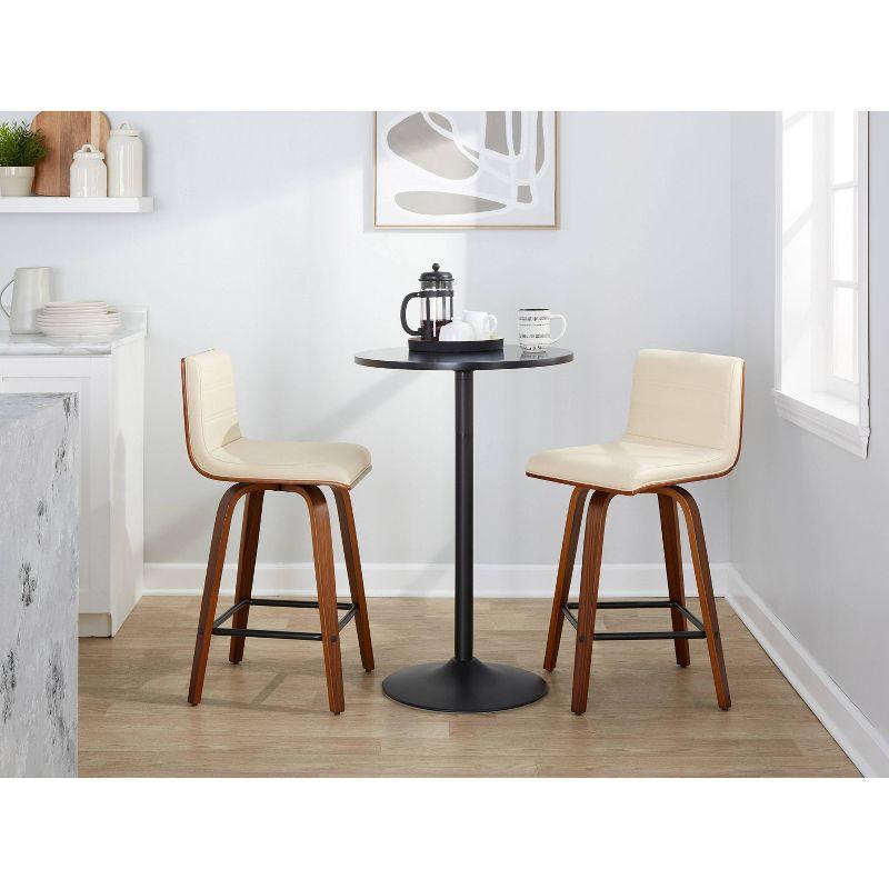 Cream Faux Leather Swivel Counter Stools with Walnut Wood