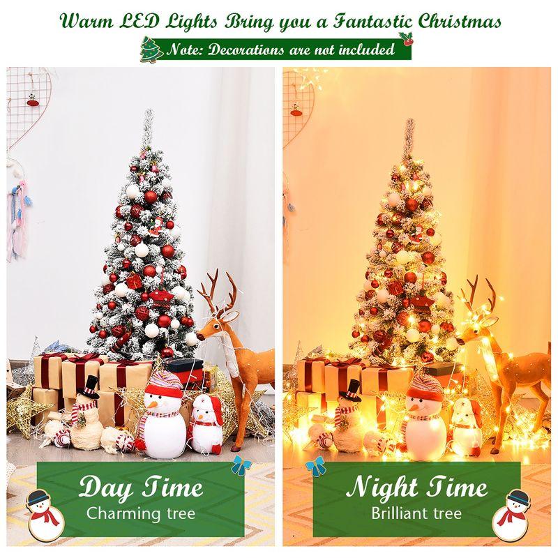 Costway 4.5Ft Pre-lit Snow Flocked Artificial Pencil Christmas Pine Tree with 150 LED Lights