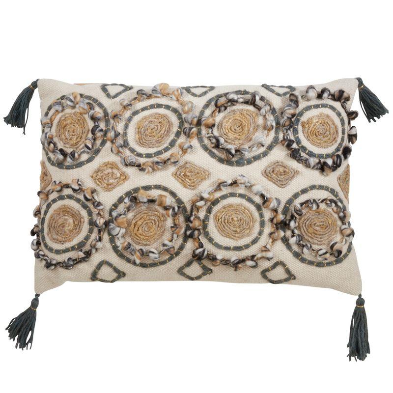 Clay Embroidered Cotton and Polyester Pillow Cover with Tassels