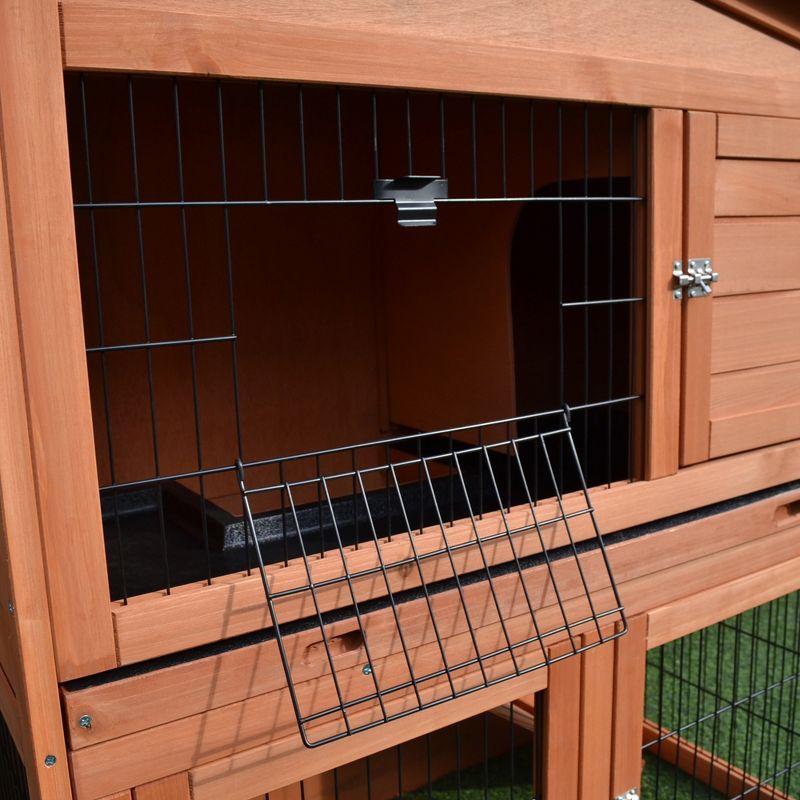 Pawhut 40" Wooden Rabbit Hutch Bunny Cage Small Animal House with No Leak Tray, Ramp, Weatherproof Roof for Outdoor