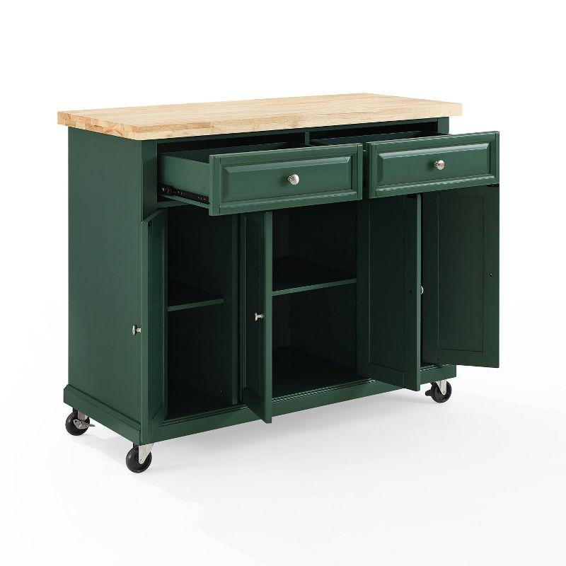 Emerald Green Birch Wood Kitchen Island Cart with Storage