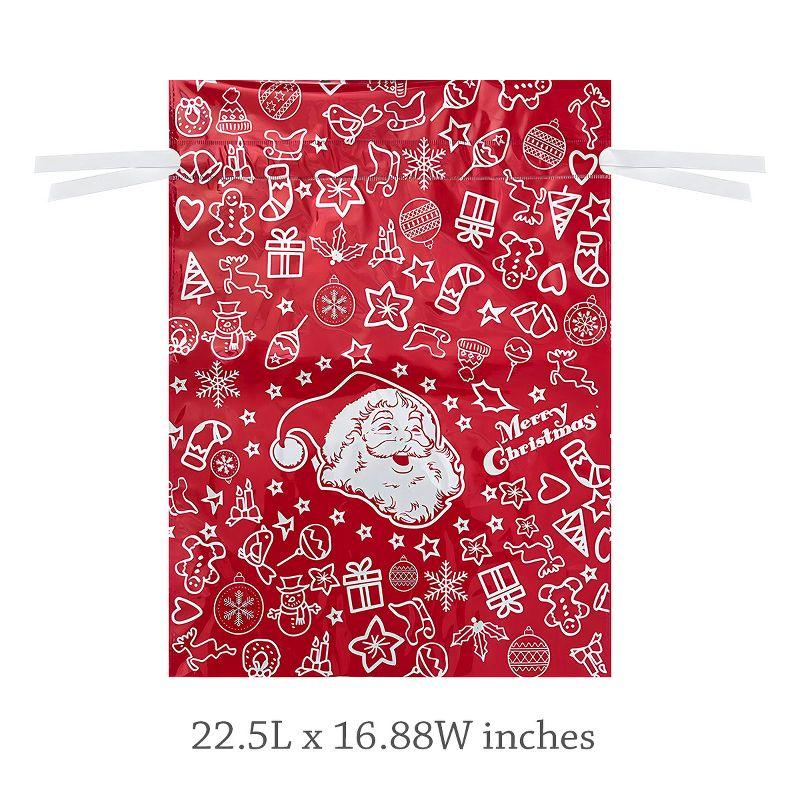 Wrapables Aluminum Foil Christmas Holiday Drawstring Gift Bags for Party Favors, Goodie Bag, Treats, Gift Wrap, Parties Red & Green (Set of 10)