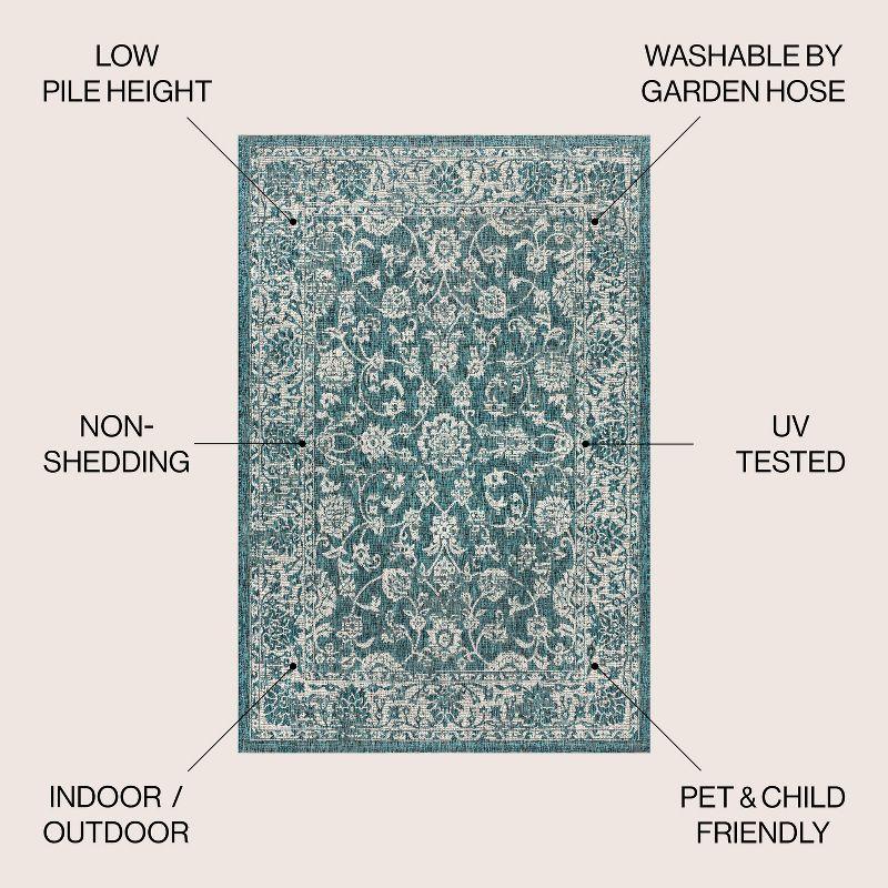 5'x8' Tela Bohemian Textured Weave Floral Indoor/Outdoor Area Rug, Teal/Gray - JONATHAN Y