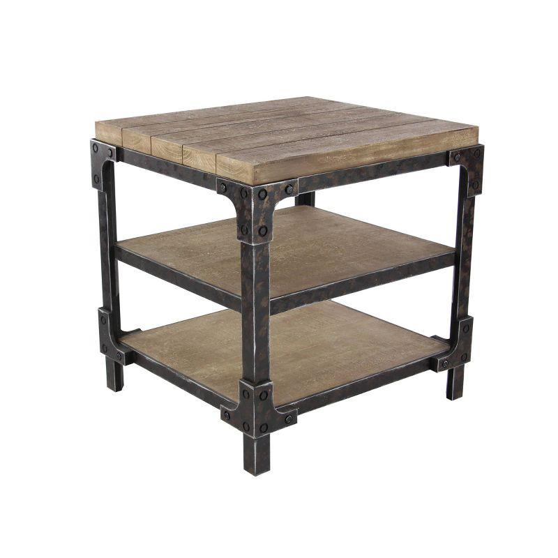 Olivia & May Industrial 3 Tier Side Table Brown: Sturdy Wood Frame, Fixed Shelves, Square Shape