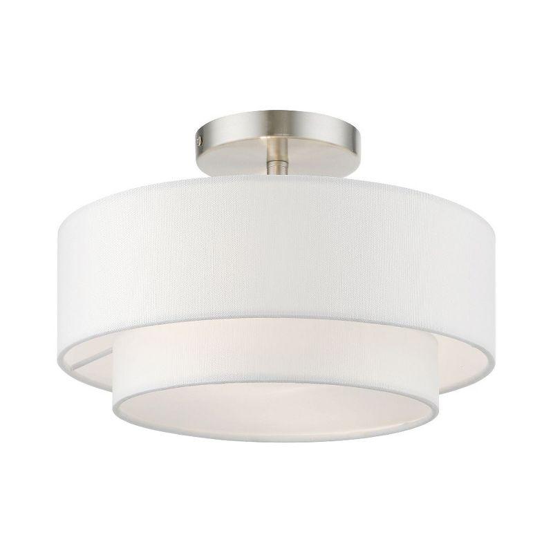 Sleek Brushed Nickel 2-Light Semi-Flush Mount with Off-White Drum Shade