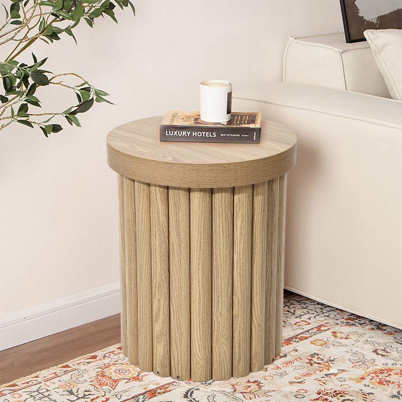 LuxenHome Brown Wood Fluted Round Side Table