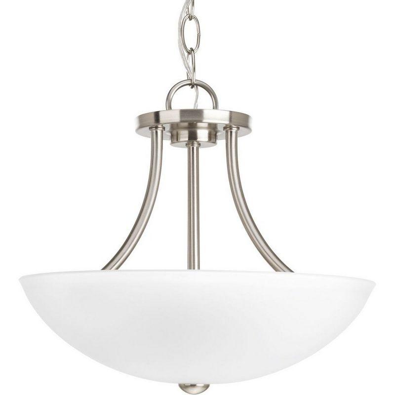 Progress Lighting Gather Collection, 2-Light Semi-Flush Mount, Brushed Nickel, White Etched Glass Shade