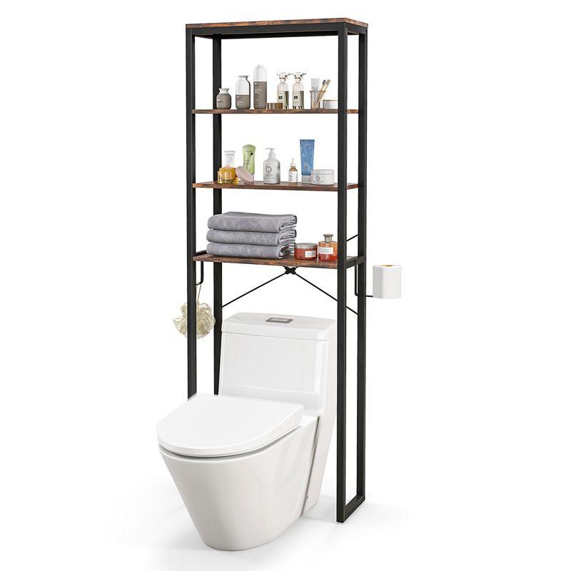 Rustic Brown 4-Tier Over-the-Toilet Storage Rack with Adjustable Feet