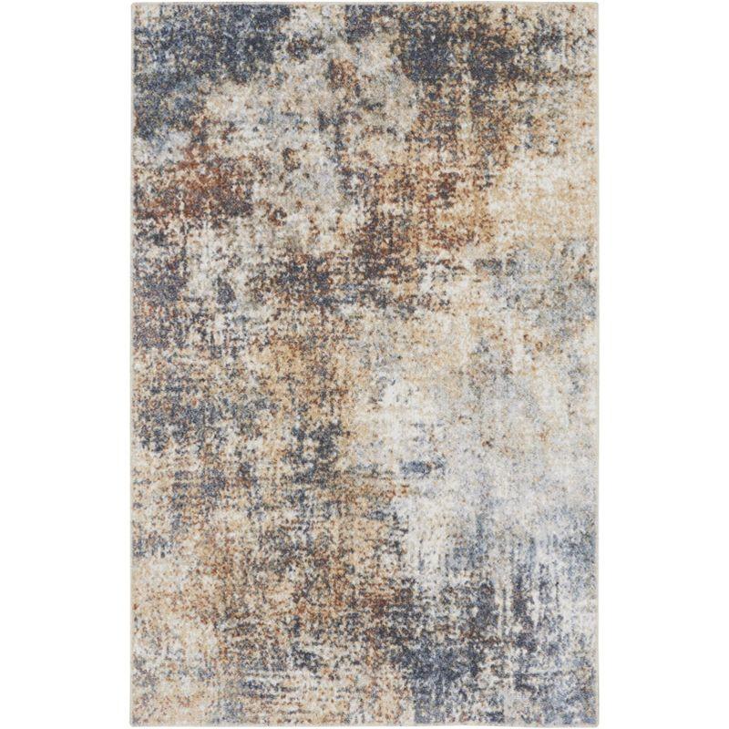 Ivory Abstract Synthetic 3'3" x 5' Easy-Care Area Rug