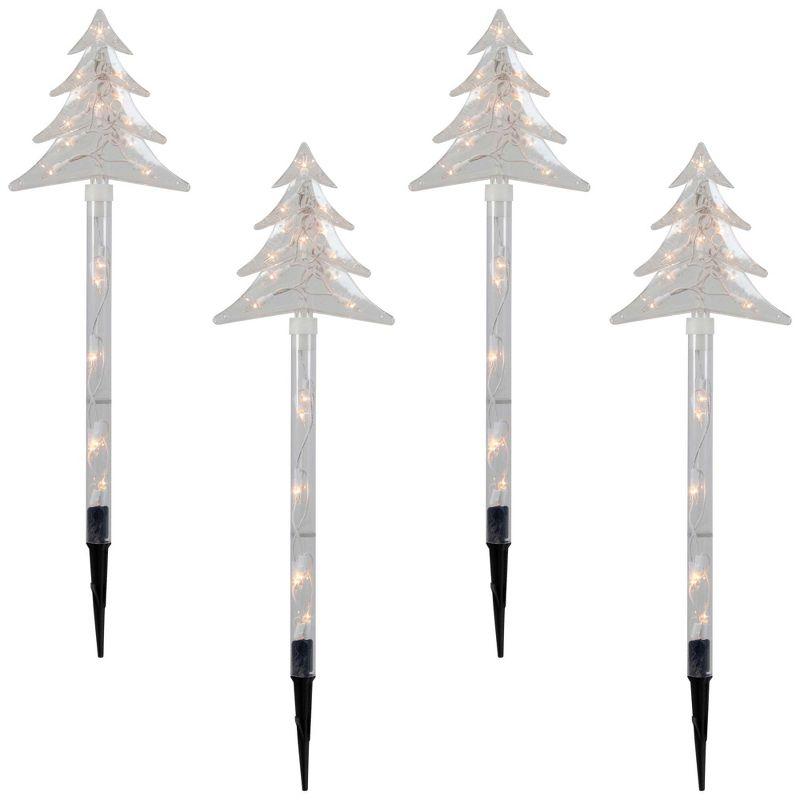 Northlight Seasonal Lighted Star Christmas Pathway Marker with Lawn Stakes White Wire - Clear Lights (Set of 4)