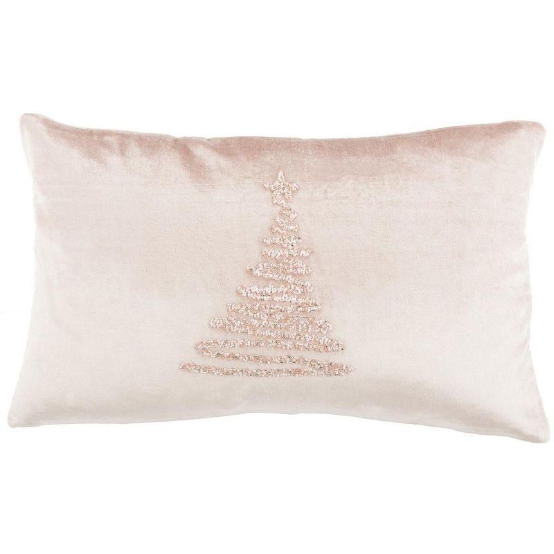 Enchanted Evergreen Peach Cotton Viscose Throw Pillow