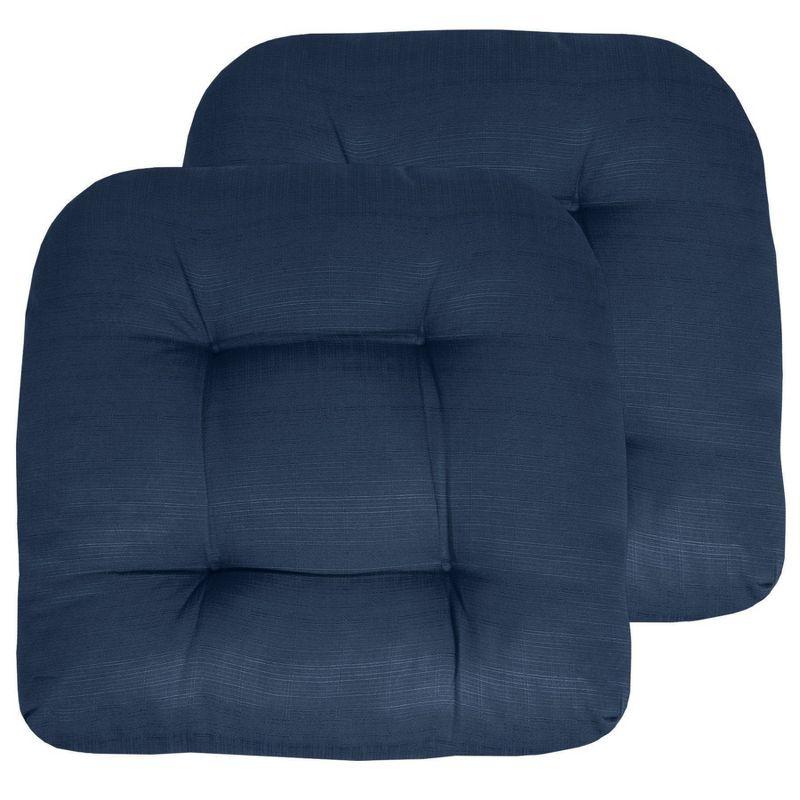 Navy Blue Tufted Polyester Indoor-Outdoor Chair Cushions, 19" x 19", 2 Pack