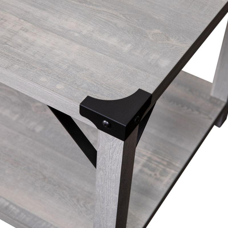 Flash Furniture Wyatt Modern Farmhouse Wooden 2 Tier Coffee Table with Black Metal Corner Accents and Cross Bracing, Aspen Gray