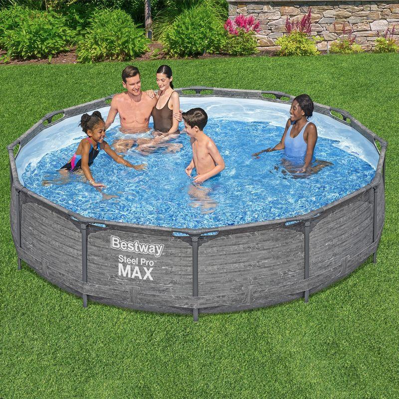 Bestway Steel Pro MAX 12' x 30" Round Above Ground Swimming Pool Set Outdoor Metal Frame Family Pool with Liner and Filter Pump, Gray