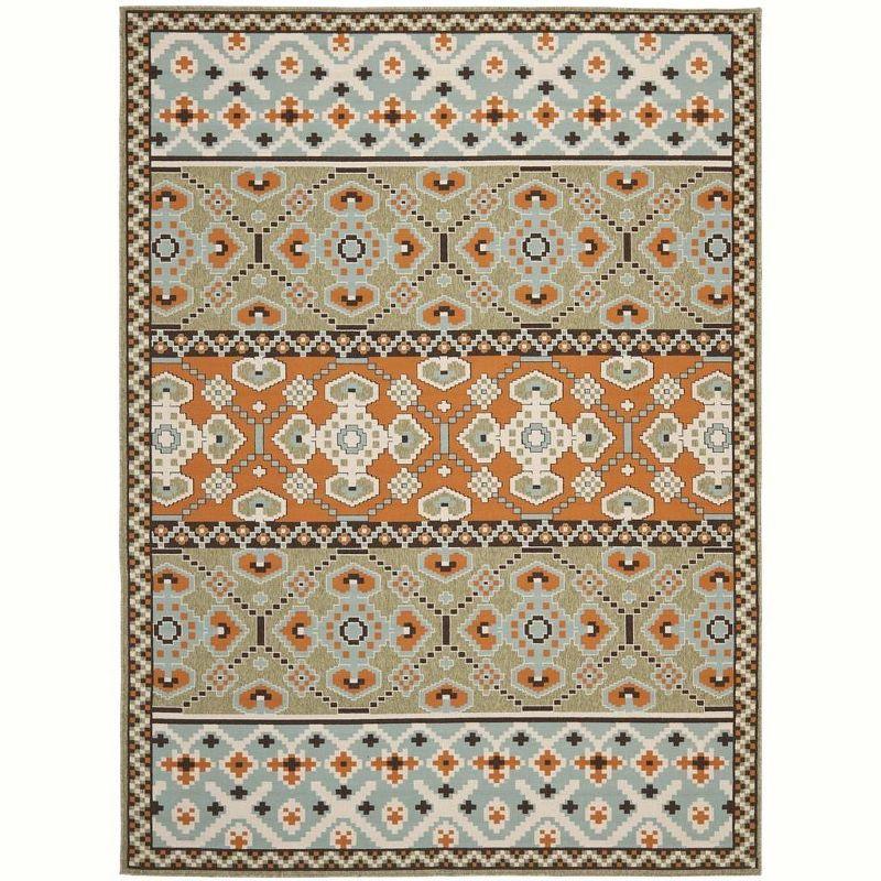 Terracotta & Green Floral Synthetic 8' x 11'2" Easy-Care Outdoor Rug