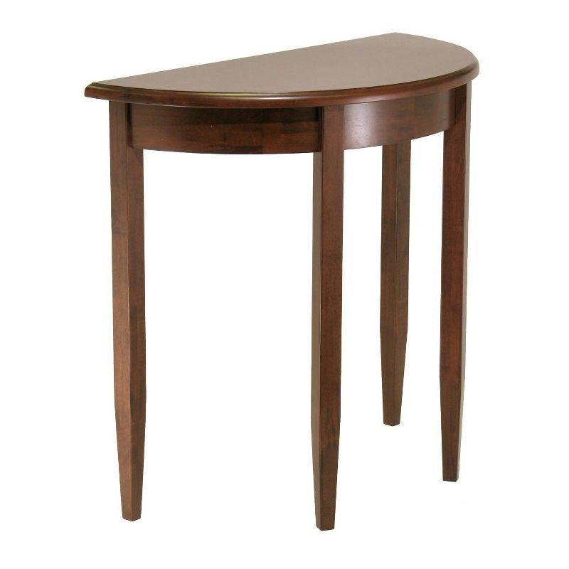 Concord Half Moon Accent Table: Antique Walnut, Tapered Legs, Space-Saving Design - Winsome