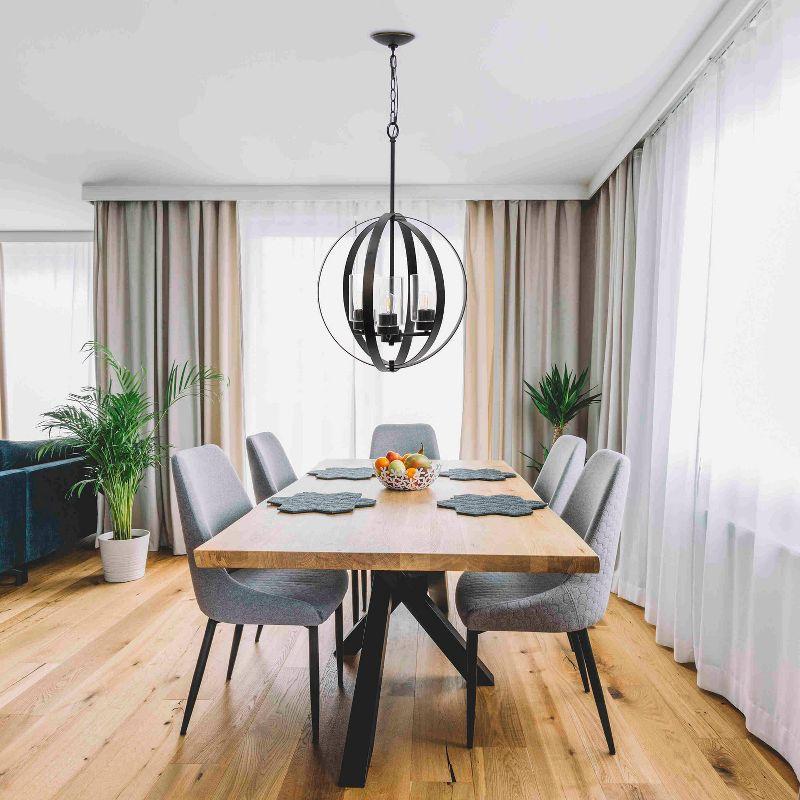 3-Light 18" Adjustable Industrial Globe Hanging Metal/Clear Glass Ceiling Pendant - Lalia Home