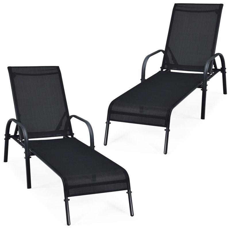 Tangkula 2PCS Adjustable Chaise Lounge Chair Recliner Patio Yard Outdoor w/ Armrest Black