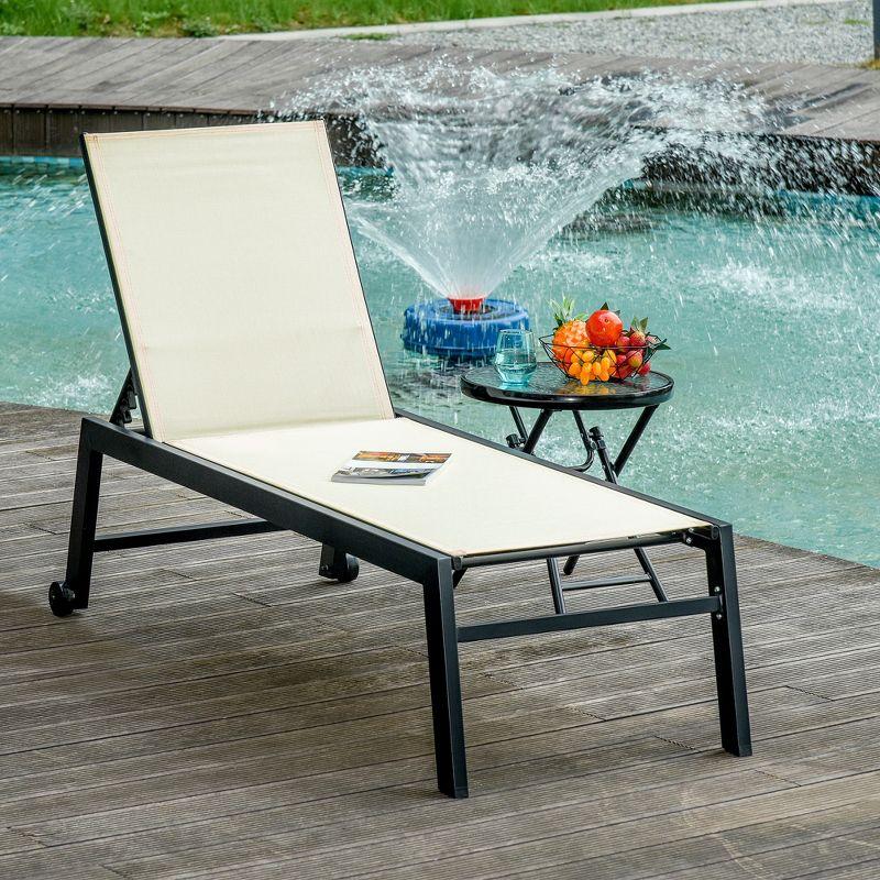 Outsunny Chaise Lounge Outdoor Pool Chair with Wheels, Five Position Recliner for Suntanning, Sunbathing, Steel Frame, Breathable Fabric, Cream White