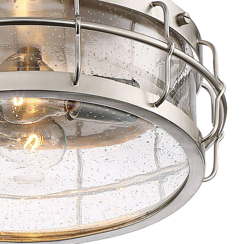 Possini Euro Design Aya Modern Industrial Ceiling Light Flush Mount Fixture 13 1/4" Wide Satin Nickel 2-Light Cage Clear Seeded Glass for Bedroom Home