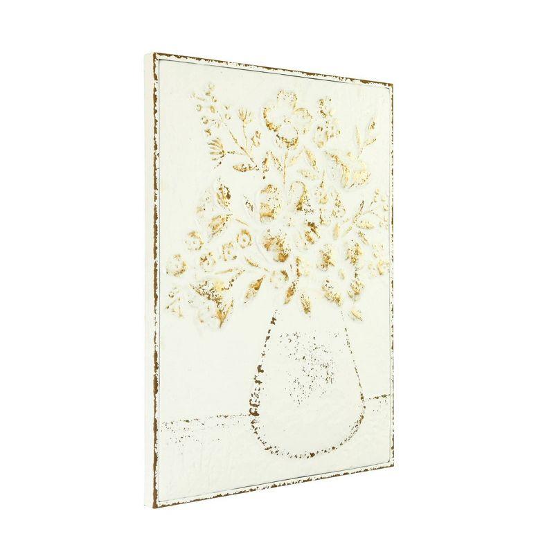 Embossed Metal Wall Art with Flowers in Vase