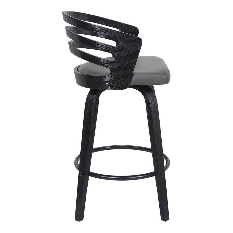 Armen Living 26" Jayden Swivel Counter Height Barstool Black/Gray: Upholstered, Mid-Century Modern Design