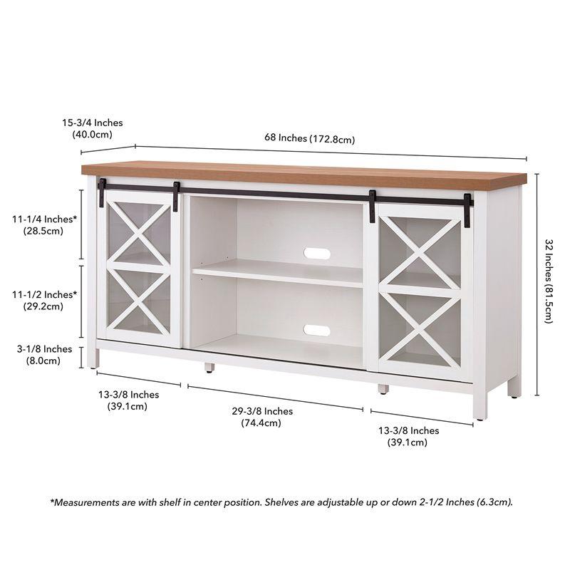 68" White and Golden Oak TV Stand with Sliding Barn Doors