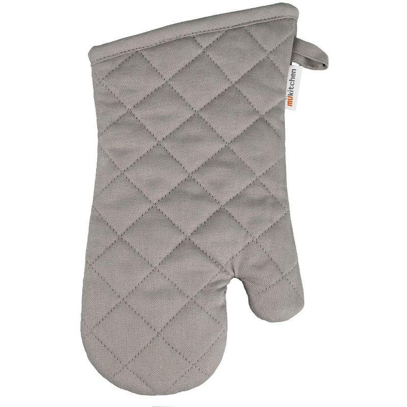 Gray Cotton Terry-Lined Quilted Oven Mitt, 13-Inch