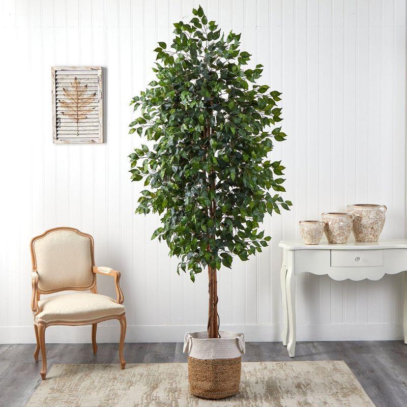 Nearly Natural 8-ft Ficus Artificial Tree with Handmade Natural Jute and Cotton Planter