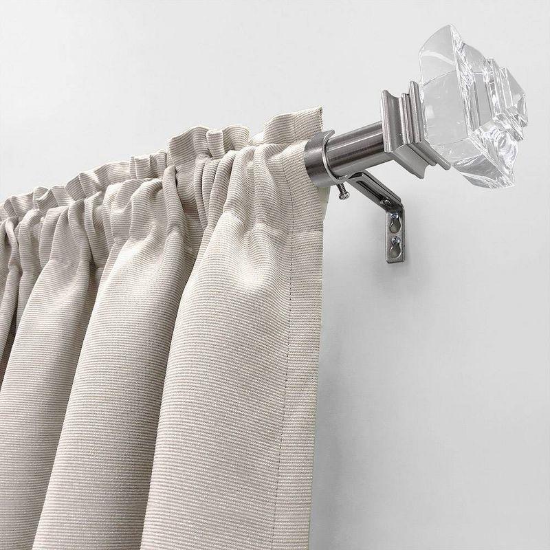 Brushed Nickel Curtain Rod with Crystal Square Finials, 72"-144"