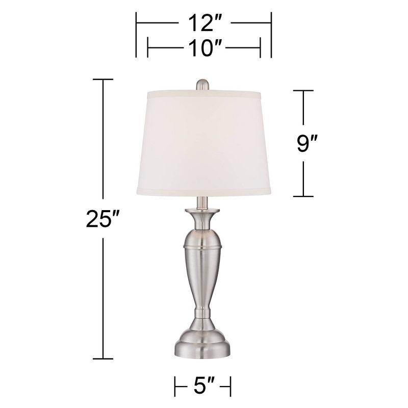 Regency Hill Blair Traditional Table Lamps 25" High Set of 2 Brushed Nickel White Drum Shade for Bedroom Living Room Bedside Nightstand Office Family