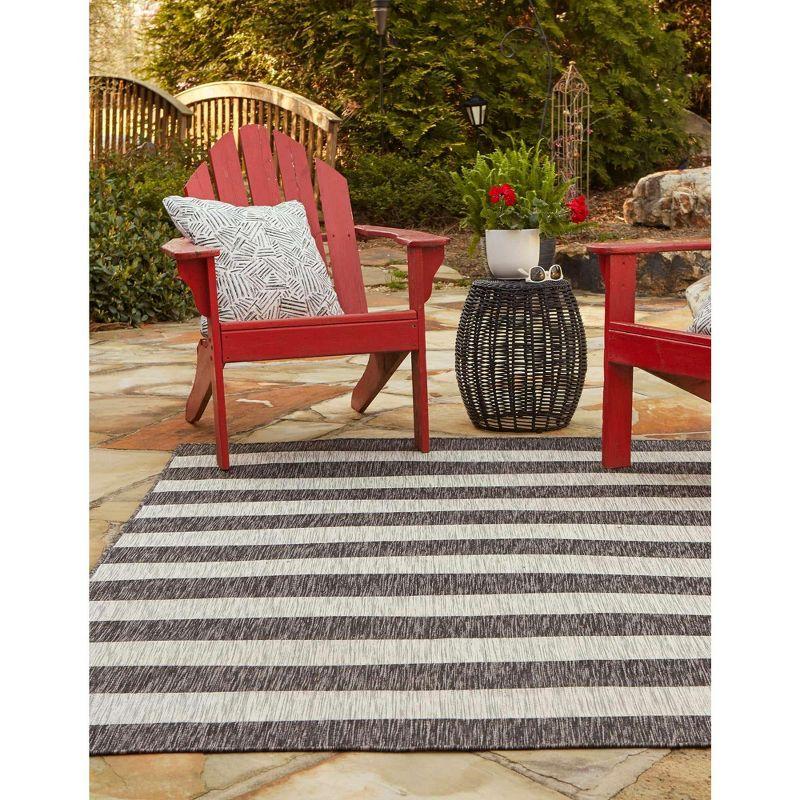 Charcoal Gray and Black Stripe Synthetic Outdoor Rug 4' x 6'