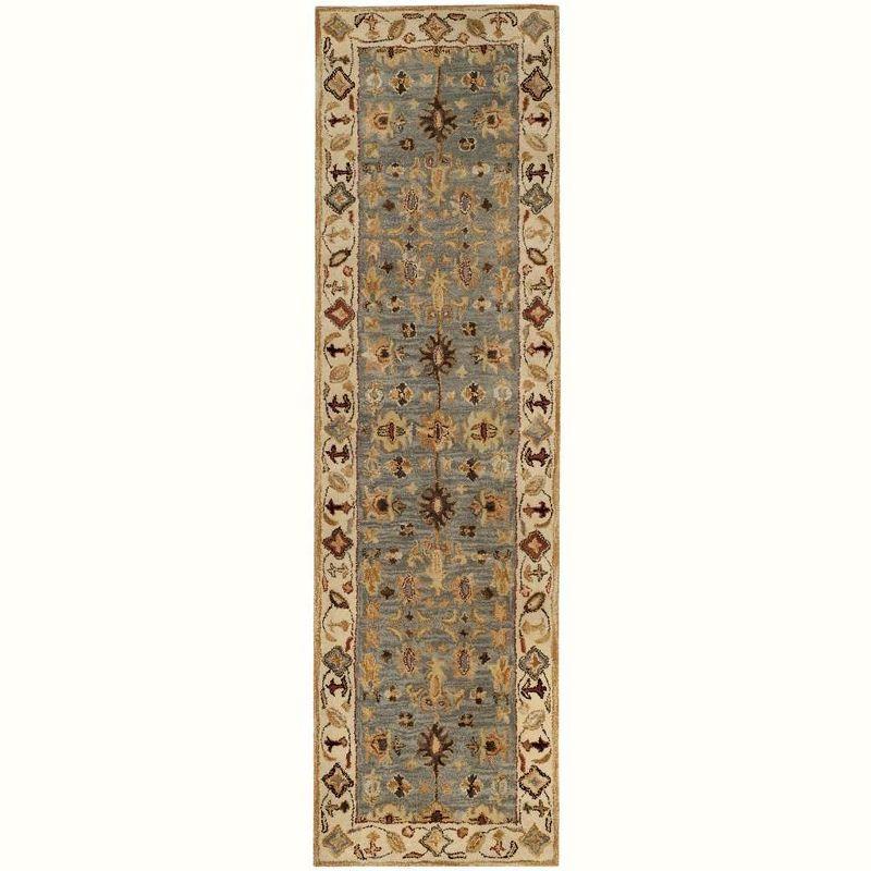 Antiquity Blue and Ivory Handmade Wool Runner Rug