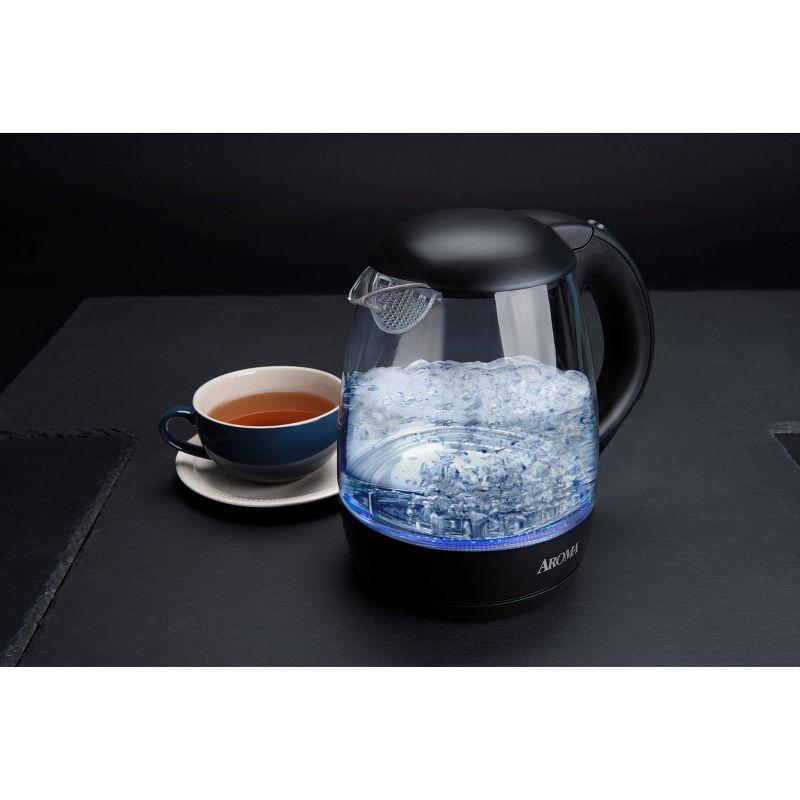 Aroma 1.2L Glass Kettle: Electric Water Boiler with LED Indicator, Automatic Shut-Off, Boil Dry Protection, 1500W