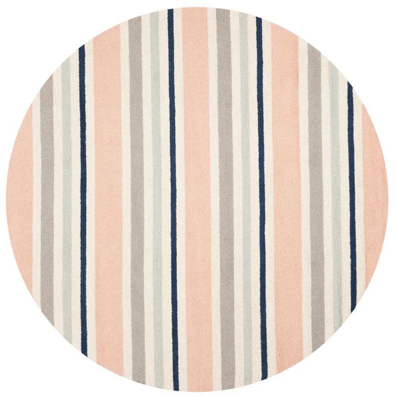 Ivory and Multi-Color Round Wool Kids Rug