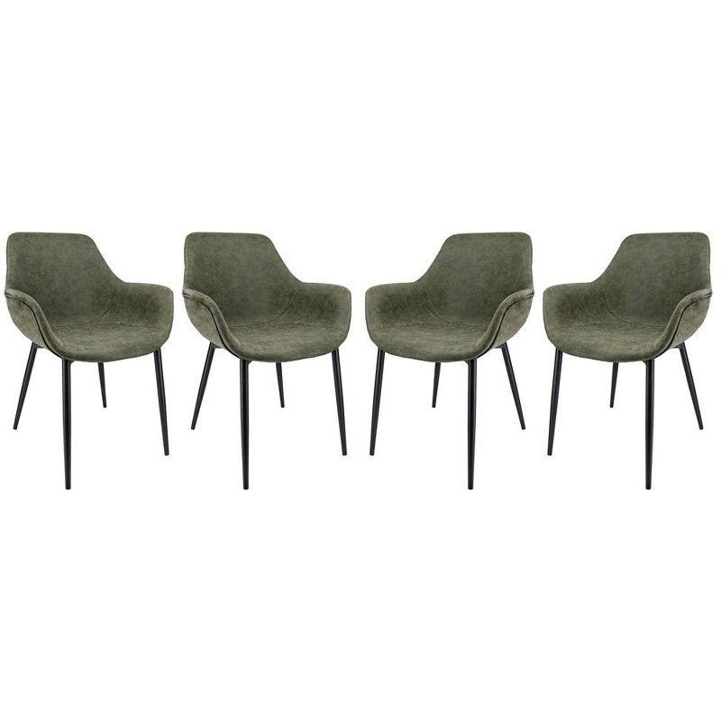 Olive Green Leather Upholstered Arm Chair with Metal Legs