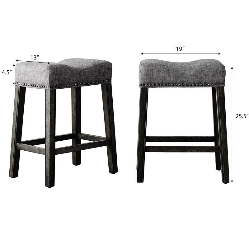 Roundhill Furniture CoCo Upholstered Backless Saddle Seat Counter Stools 24 height, Gray, Set of 2