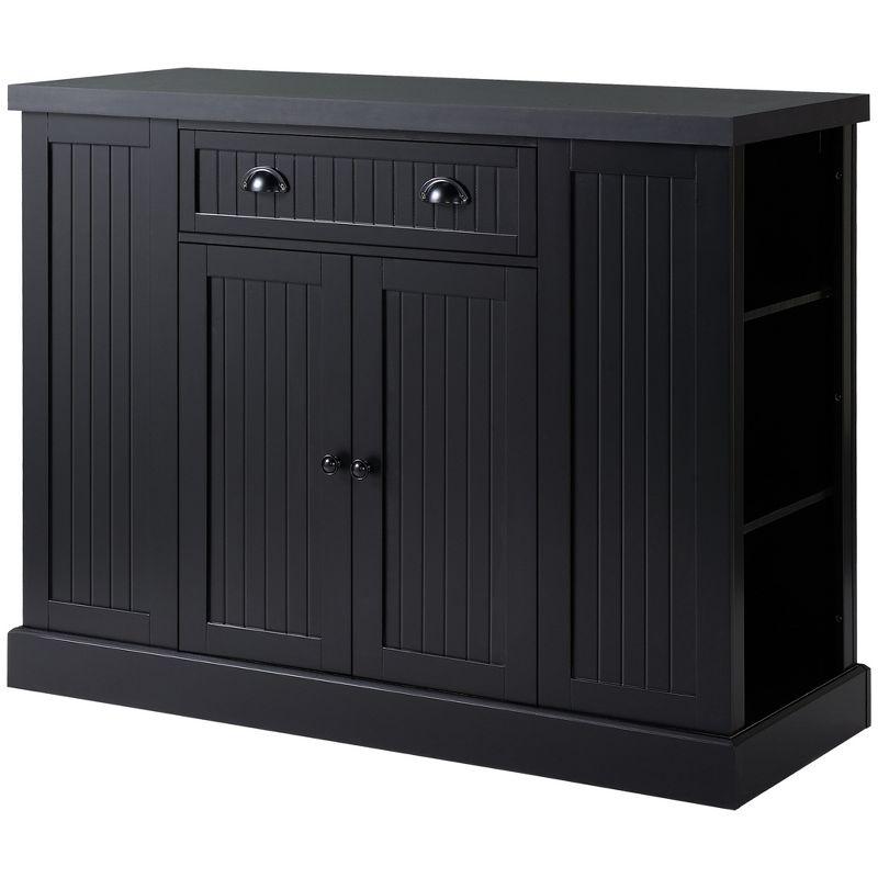 HOMCOM Fluted-Style Wooden Kitchen Island, Storage Cabinet w/ Drawer, Open Shelving, and Interior Shelving for Dining Room