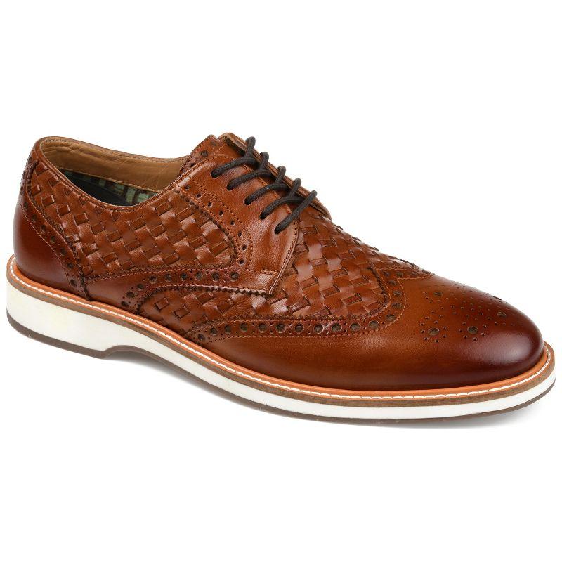 Cognac Genuine Leather Woven Wingtip Derby with Comfort Foam