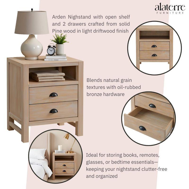 Arden 2-Drawer Wood Nightstand, 25 in. H Bedside Table with Oil Rubbed Bronze Drawer Pulls & Metal Drawers Glides, Perfect for Modern Rustic Bedroom Sets, Solid, Durable Pine Wood