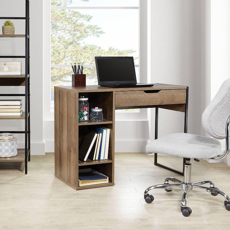 Ravel Desk Gray Oak - OSP Home Furnishings: Modern 40" Office Workstation with Storage Shelf & Drawer