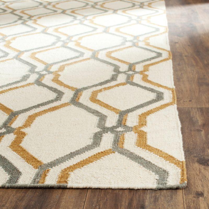 Ivory and Gray Geometric Wool Flat Woven Area Rug