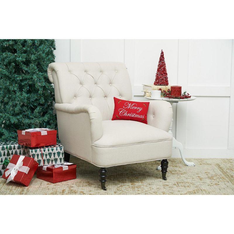 Red Rectangular Embroidered Merry Christmas Throw Pillow