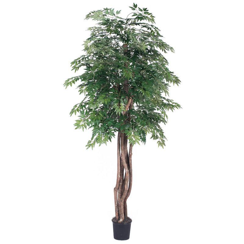 Lifelike Silk Ming Aralia 6' Outdoor Potted Tree with Realistic Trunks