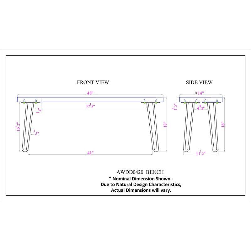 Alaterre Furniture Hairpin Natural Brown Live Edge Wood with Metal Bench