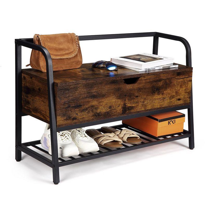 Entryway Storage Bench, 33 in Vintage Shoe Rack Bench with Storage Box