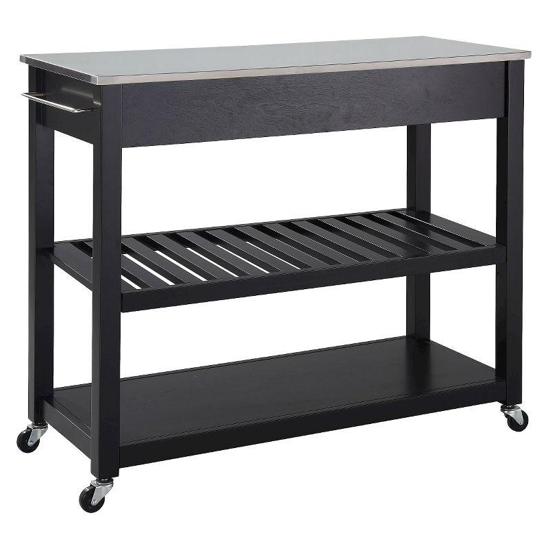 Stainless Steel Top Black Kitchen Cart with Wine Rack