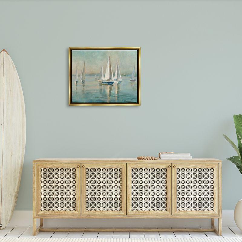 Traditional Nautical Sailboats Landscape Canvas with Gold Frame