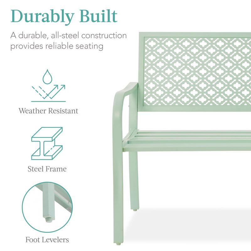 Red Barrel Studio® 2-Person Outdoor Metal Bench with Geometric Backrest, 790lb Capacity, for Garden, Patio, and Entryway